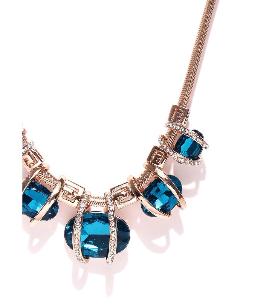 YouBella Rose Gold-Toned  Blue Stone-Studded Necklace